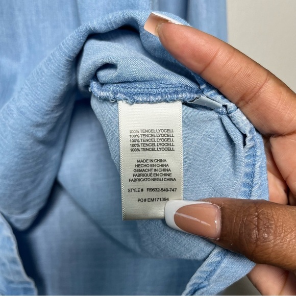 Cloth and Stone‎ Anthropologie Women Top Small Chambray Denim Light Blue Tencell - Picture 5 of 7